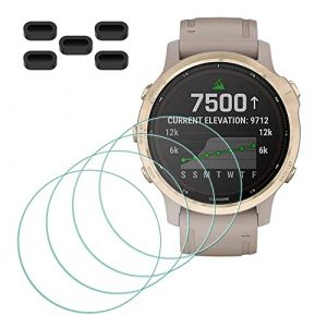 MTHGH Protection Écran pour Garmin Fenix 6S/ 6S Pro/ 6S Sapphire GPS Verre Trempé [4 pièces] + Bouchons anti-poussière 5 pièces, Protecteur d'écran Dureté 9H Anti-rayures Sans bulles Ultra Mince (MTHGH-FR, neuf)