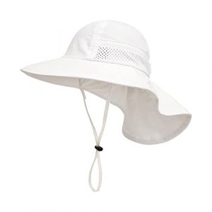 SEYUFN Bébé Chapeau de Soleil Fille Garçon Chapeau de Cou Protection Enfants Chapeaux de Seau Respirant Bébé Fille Chapeau de Plage Chapeaux d'été pour Tout-Petits (M (2-6 Ans), A-Blanc) (JDSEU, neuf)