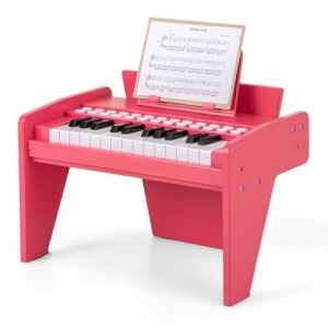 GOPLUS Clavier Piano Enfant, Piano Num&eacute;rique 25 Touches avec Pupitre, Mode d'apprentissage, Touches Lumineuses, Volume/Vitesse R&eacute;glables, Jouet Musical en Bois pour 3+ Ans (Rose) (Augenstern24, neuf)