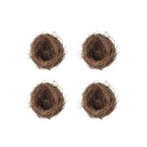 Lot de 4 nids d'oiseaux artificiels en rotin pour d&eacute;coration de maison, de jardin, &oelig;ufs d'oiseaux de caille mouchet&eacute;s pour d&eacute;coration de f&ecirc;te de mariage (6 cm) (Surakey, neuf)