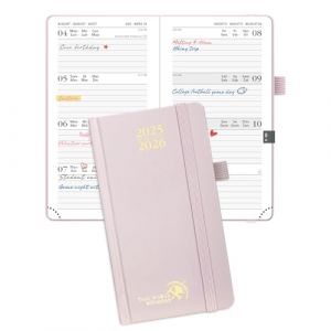 POPRUN Agenda De poche 2025 2026 Semainier 16,5 x 9 cm D'Ao&ucirc;t 2025 &agrave; D&eacute;c 2026 - Petit Planner Scolaire 17 Mois, Couverture Rigide avec Intervalle Horaire, Papier 80g/m&sup2;, Rose Clair (Time Works Wonders, neuf)