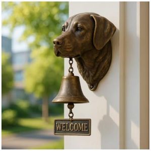 JSvsza Cloche de Bienvenue pour Chien, Cloche de Porte Vintage en Laiton avec Sculpture de Chien r&eacute;aliste, Cloche Murale Rustique pour entr&eacute;e de Maison, Portail de Jardin, Magasin, terrasse, Labrador (TaiYuanYiJunDianZiKeJiYouXianGongSi, neuf)