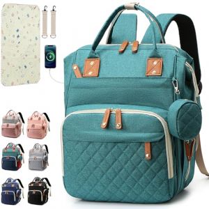 SHITIESHOU Sac à dos à langer pour bébé, fille, garçon, sac à langer pour papa, maman, avec coussinet, 16 poches, étui à tétine, grand sac à langer unisexe pour voyage (vert) (shanghuimaoyi123, neuf)