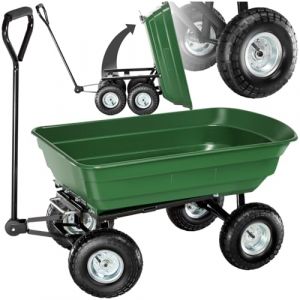 tectake® Chariot à roulettes Tout-Terrain Brouette Jardin 4 Roues avec Benne basculante Capacité Max. 300kg Chariot à roulettes de Jardin Jardinage Charette pour Transport Sable, Bois (Made4Home SAS, neuf)