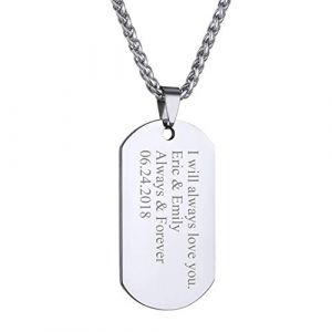 Collier Plaque Militaire Armée Personnalisable Homme Pendentif Identification Gravure Médaillon Personnalisé Prénom Chaîne Spiga 55cm Chien Dog Tag Argenté Bijoux Cadeau Noël Fête Mères Pères (GoldChic Jewelry Store, neuf)