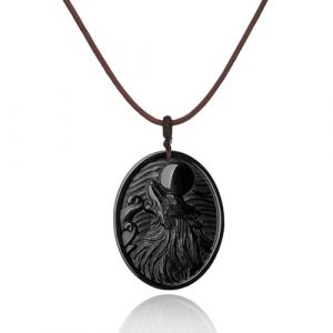 COAI Collier Cuir Homme, Pendentif Loup, Pendentif Obsidienne Noire, 50cm (COAI STORE, neuf)