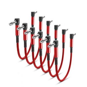 Elebase Câbles Patch Guitare 6 Pack 15cm,Cordons d'Instrument Coudé Tricoté,Connecteur Mâle Alimentation Angle Droit Convient pour Pédales d'Effet Guitare/Basse,Jack Audio Stéréo Amplificateur (Elebase EU, neuf)