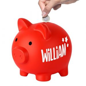 Tirelire pour filles & gar&ccedil;ons, Tirelire pour enfants, Tirelire incassable, Tirelire personnalis&eacute;e avec nom pour bapt&ecirc;me, communion, confirmation, naissance (Rouge) (OMHZ-EU, neuf)