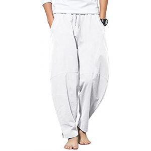 YAOBAOLE Pantalon en Lin Homme Pantalon en Lin Homme Leger Pantalon Yoga Homme Blanc Pantalon Large Homme Blanc 3XL (YBLfashion, neuf)