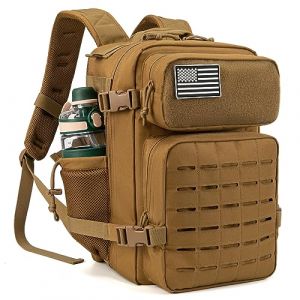 QT&QY 25L Sac à dos tactique militaire de pour hommes, sac à dos de jour avec Molle découpé au laser pour moto, armée, petite sacoche de survie, sac de sport avec porte-gobelets doubles médical (Panda Outdoor Explorer-FR, neuf)