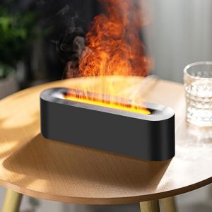 Gzvxuny Diffuseur Huiles Essentielles avec Effet Flamme, 7 Couleurs Lumières LED Humidificateur Diffuseur Parfum Maison, Diffuseur Aromathérapie, Fonction minuterie et Arrêt Automatique sans Eau-Noir (Gzvxuny, neuf)