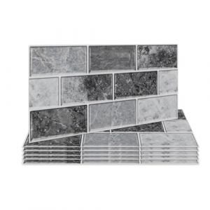 Fantasnight Stickers Adhésive Carrelage Gris Blanc 12 pièces pour Salle de Bains et Cuisine, Crédence Cuisine, Imperméables Carrelage Carreaux Adhésif Mural 30 x 15 cm (Fantastic home, neuf)
