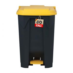 KARAT Poubelle avec couvercle hermétique et 2 poignets de transport en plastique pour usage intérieur extérieur, résistant aux intempéries, Idéal pour Jardin Restaurant (Jaune (Olaf), 80l) (Velvet Trading, neuf)