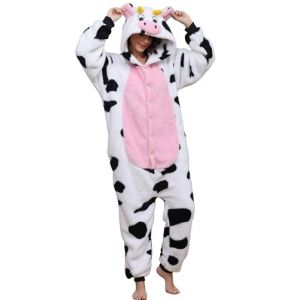 LATH.PIN Adulte Kigurumi Pyjama Unisexe Anime Animal Costume Cosplay Déguisement Combinaison Onesies Ensembles de Pyjama Panda Vêtements de Nuit Sleepwear (Vache,M) (Mescara, neuf)