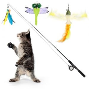 Pawaboo Plumeau de Jeu pour Chat, [3PCS] Baguette pour Chat Intéractive avec Plume Télescopique avec Jouets Interchangeables, Canne à Pêche Bâton Amusant Exercice Jouet Fil Chaser - Coloré (Joiel EU, neuf)