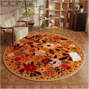 Highdi Tapis Rond de Nordic Rétro 40/50/80/100/120cm Tapis de Salon de Classic Shaggy Tapis Chambre Motif de Floral Tapis Poils Ras Antidérapant Fluffy Tapis pour Tapis de Rugs Chambre (100cm,Rose) (Highdi, neuf)