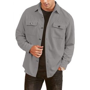 Elegancity Chemise à Veste en Velours Côtelé Bûcheron Homme à Manches Longues Casual Bouton Chemise Veste Regular Fit Deux Poches Gris Foncé, XXXL (Elegancity, neuf)