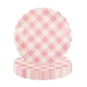 EVYIENEN Lot de 50 assiettes en carton rose vichy - 17,8 cm - Assiettes jetables en carton - Vaisselle pour gâteau, salade, fruits, dîner, dîner, dessert, plat de service (EVYIENEN, neuf)