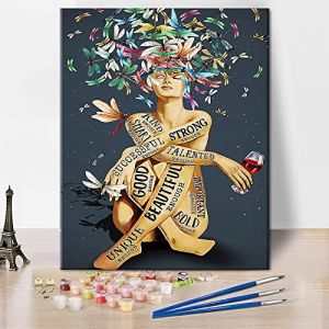TISHIRON Peindre par num&eacute;ros pour adultes d&eacute;butant langage de motivation femme libellule peindre par num&eacute;ro illustration peinture par num&eacute;ro Kits toile color&eacute;e peinture &agrave; l&rsquo;huile par num&eacute;ro 16x20inch (TuAnn-EU, neuf)