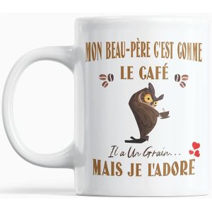Paroles d'amour Mug Humour Beau Pere &ndash; Mon Beau-P&egrave;re C&rsquo;est comme le Caf&eacute; il a un grain mais je l&rsquo;adore &ndash; Id&eacute;e Cadeau Dr&ocirc;le et Originale pour Anniversaire Noel ou Fete des Peres (Paroles d'amour, neuf)