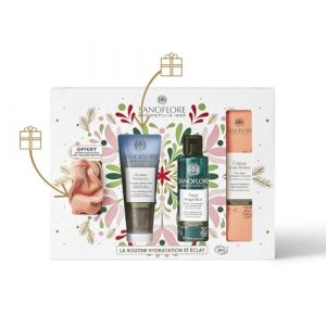 Coffret Sanoflore Hydratation & Éclat Peaux Sensibles – Aqua Magnifica 100 ml + Crème Riche Hydratante 40 ml + Gommage Visage 75 ml + Chouchou Offert – Soins Visage Bio – Idée Cadeau Beauté Femme Noël (SANOFLORE, neuf)