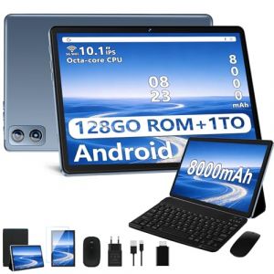 Dghrti Tablette Android, 10.1" FHD - Coque en M&eacute;tal, 【22Go RAM】+ 128Go ROM/TF 1To, Widevine L1, 8000mAh, Tablet Tactile Cam&eacute;ra 5+8MP,+ Clavier et Souris 2-en-1 - Gris (KIEJU SLOEJH, neuf)