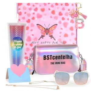 BSTcentelha Cadeaux d'anniversaire personnalis&eacute;s pour Les Filles &acirc;g&eacute;es de 8, 9,10,11,12,13,14,15Ans | Bouteille d'eau d'arc-en-Ciel,Lunettes de Soleil,Porte-cl&eacute;s,Sac &agrave; bandouli&egrave;re, Cadeaux pour filles (BST Mall, neuf)