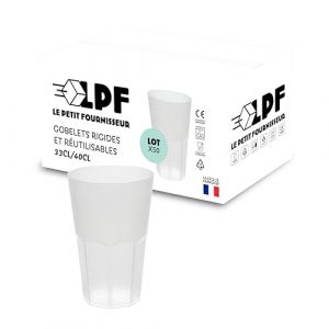 LPF LE PETIT FOURNISSEUR - Lot de 50 Gobelets &agrave; cocktail r&eacute;utilisables Granity 33cl (40cl &agrave; ras-bord) - Polypropyl&egrave;ne plastique alimentaire rigide - Verre &agrave; eau, bi&egrave;re, long drink - Couleur givr&eacute;e (Le Petit Fournisseur, neuf)