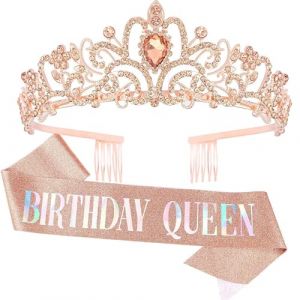 Couronne Anniversaire Femme Violet Cristal Couronne Echarpe Diademe Femme pour Fournitures de Fête de Joyeux Anniversaire, Faveurs, Décorations, Cadeau d'anniversaire pour Femme (#18/Queen) (iShang Direct, neuf)