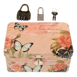 GALPADA Bo&icirc;te de Rangement M&eacute;tallique Rectangulaire avec Cadenas &agrave; Combinaison Petite Bo&icirc;te de Bureau S&eacute;curis&eacute;e pour Cosm&eacute;tiques et Accessoires Couleur Rose Motif pour Organiser Vos (HONLiAN, neuf)