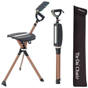 Ta-Da Chair S&eacute;rie 2 Pro Max - Canne de Marche avec si&egrave;ge, Cadre l&eacute;ger en Aluminium, Tabouret Pliable Robuste (jusqu'&agrave; 182 kg), Facile &agrave; Plier, id&eacute;al pour la randonn&eacute;e et l'ext&eacute;rieur - Noir, Ajustable (STEP2GOLD, neuf)