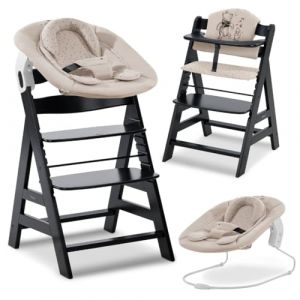 hauck Chaise Haute Bébé Alpha Plus Newborn Set - Évolutive dès la Naissance avec Transat Bebe, Coussin d'Assise et Réducteur - Noir Winnie L'Ourson (babyartikel-de, neuf)