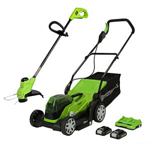 Greenworks Tondeuse &agrave; gazon sans fil 48 V (2 x 24 V) et coupe-bordure de 25 cm avec 2 batteries de 2 Ah et chargeur double fente, tondeuse &agrave; gazon sans fil (largeur de coupe 36 cm, sac de ramassage (Official Partner of Greenworks, neuf)