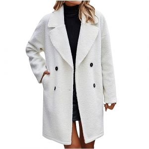 Femme Manteaux en Laine Mélangée à Double Boutonnage Manteau Femme Hiver Chic Manteau Chaud Mi-Long Vintage Chaud Manches Longues en Laine Cardigan Blouson Automne Hiver (⭐⭐⭐⭐⭐KQIVAM, neuf)