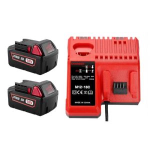 CYDZ® 2 pièces 18V 5.0Ah Batterie d'outil pour Milwaukee M18 48-11-1828 48-11-1840 C18B M18BX Li18 M18B4 M18 XC avec Milwaukee Chargeur M12 M18 (CYDZ-T&L battery, neuf)