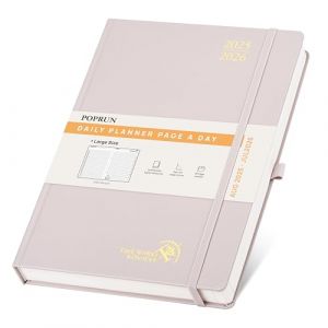 POPRUN Agenda 2025 2026 Journalier A4 Grand Format 30,5 x 21,5 cm - 1 Page par Jour, D'Août 2025 à Juil 2026 12 Mois Scolaire, Couverture Rigide, Signet à 2 rubans, Papier 80g/m², Rose Clair (Time Works Wonders, neuf)