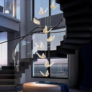 LYSDjia Lustres LED pour entrée salon haut plafond lustre acrylique papillon grandes lampes suspendues luminaire moderne salle à manger couloir escalier lumières LED plafonnier à intensité variable(Co (LYSDjia-FR, neuf)