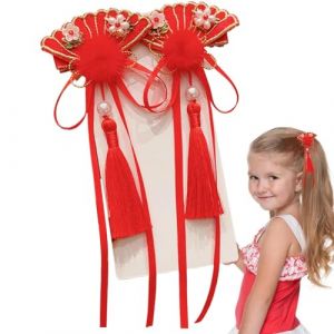 Accessoires de cheveux pour le Nouvel An chinois, Barrettes &agrave; cheveux pour le Nouvel An chinois - Nouvel An chinois - Nouvel An chinois - Barrettes &agrave; cheveux rouges avec pompons - Barrette &agrave; cheveux (shuha, neuf)