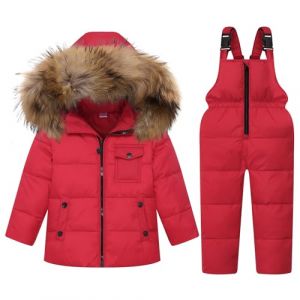 Combinaison de Neige Fille Gar&ccedil;on Doudoune &agrave; Capuche + Pantalons de Ski Enfant 2PCS Ensemble de Ski B&eacute;b&eacute; Manteau de Duvet Salopettes de Ski Hiver Veste Snowsuit, Rouge 2-3 Ans (JiAmy-EU, neuf)
