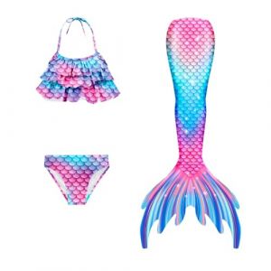 Maillot De Bain Enfant Fille Joli Maillot de Bain d'été Cosplay Party Fille Manches Longues 3 Pièces Deguisement Océan Piscine Natation Plage Costume de Bain de Plage (HIKLASbien, neuf)