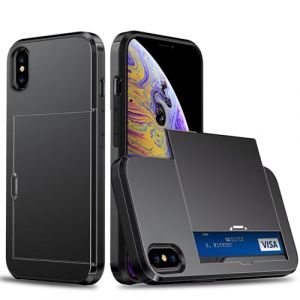 xinyunew Coque Portefeuille pour iPhone X/iPhone XS avec Porte-Cartes, &Eacute;tui de Protection T&eacute;l&eacute;phone Double Couche Antichoc, Fente Cach&eacute;e Coulissante, Antichoc TPU+PC Housse Portefeuille - Noir (xinyunew, neuf)