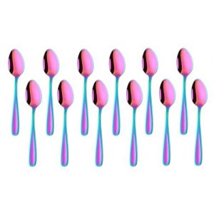SBOMHS Lot de 12 cuill&egrave;res &agrave; caf&eacute; en acier inoxydable - 13,5 cm - Petites cuill&egrave;res &agrave; expresso - Cuill&egrave;res &agrave; dessert - Mini teaspoons - Cuill&egrave;res &agrave; moka en m&eacute;tal (arc-en-ciel) (Do Buy, neuf)