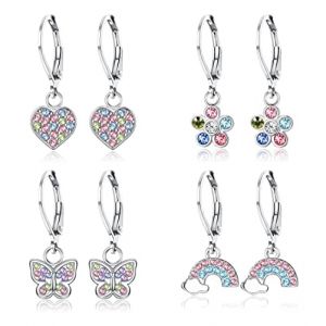 JeweBella 4 Paires Boucle d'Oreille Pendantes pour Enfant Fille Femmes Hypoallerg&eacute;niques Acier Chirurgical Boucles d'Oreilles Cartilage Fille Ensemble (MOY-UK, neuf)