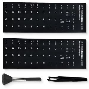 2pcs Universel Italien Clavier Stickers, Fond Noir Blanc avec Lettrage Autocollant de Clavier pour Ordinateur Portable Ordinateur Portable de Bureau claviers (LI DE YUN DE DIAN, neuf)