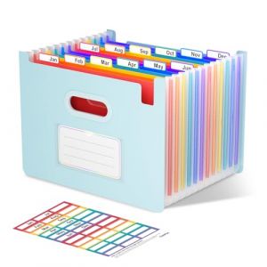 ThinkTex Trieur Document, 12 Pochettes Extensible, Vertical et Ouvert Sur le Dessus, Rangement Papier Administratif, Organiseur Portable de Factures Mensuelles, Format Lettre/A4 - Morandi Bleu (ThinkTex EU, neuf)