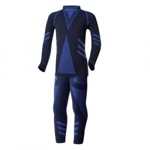 Ladeheid sous-v&ecirc;tements Thermiques Ensemble Shirt Manches Longues Cale&ccedil;on Long Unisexe Enfant LAGI009 (Noir/Bleu Marine, 158-164) (Hisert, neuf)