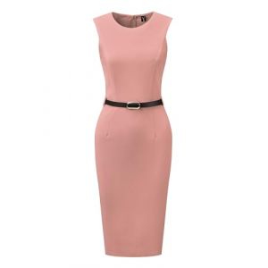Allegra K Robe Fourreau ceintur&eacute;e pour Femmes, col Rond, sans Manches, Robes de Bureau d&eacute;contract&eacute;es Rose M (Allegra K FASHION, neuf)
