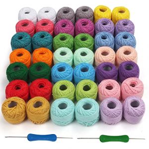 Kurtzy Kit Broderie avec Fil de Borderie et Crochets (42 Pelotes) - 2 Crochets de Broderies (1 mm et 2 mm) - Chaque Pelote de Fil Pèse 10 g - Total de 2520 m de Fil de Coton Coloré (Tinyyo Europe, neuf)