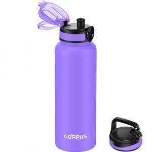 GOPPUS Gourde isotherme en acier inoxydable de 1,2 l avec paille infuseur, 2 couvercles, sans BPA, anti-fuite, convient pour les boissons gazeuses, le vélo, le sport, le thé (Tartard-eu, neuf)