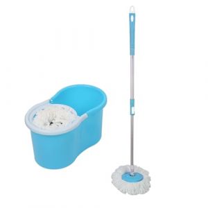 Balai avec Seau à Pédale, Balai Serpillière avec Seau Essoreur, Tête Pivotante 360°, Mops en Microfibre Lavables, pour Tous Types de Sols (Bleu) (qhtxzyh, neuf)